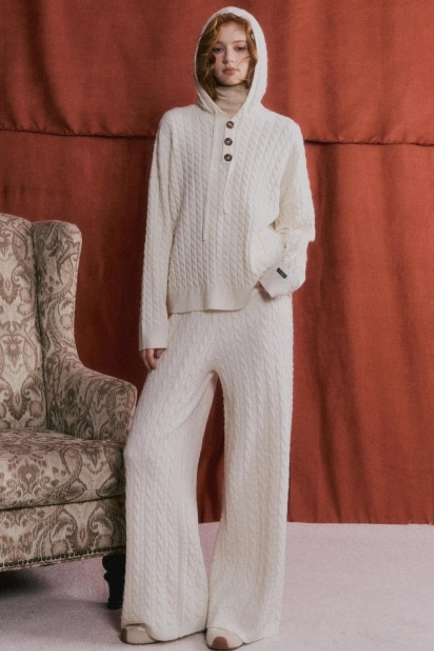 Wool Blend Hooded Knit Set-Up