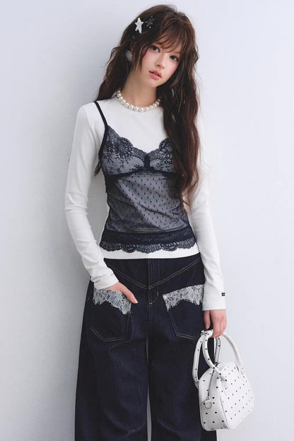 Lace Spliced Vintage Top