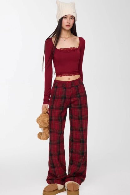Red Winter Casual Pants