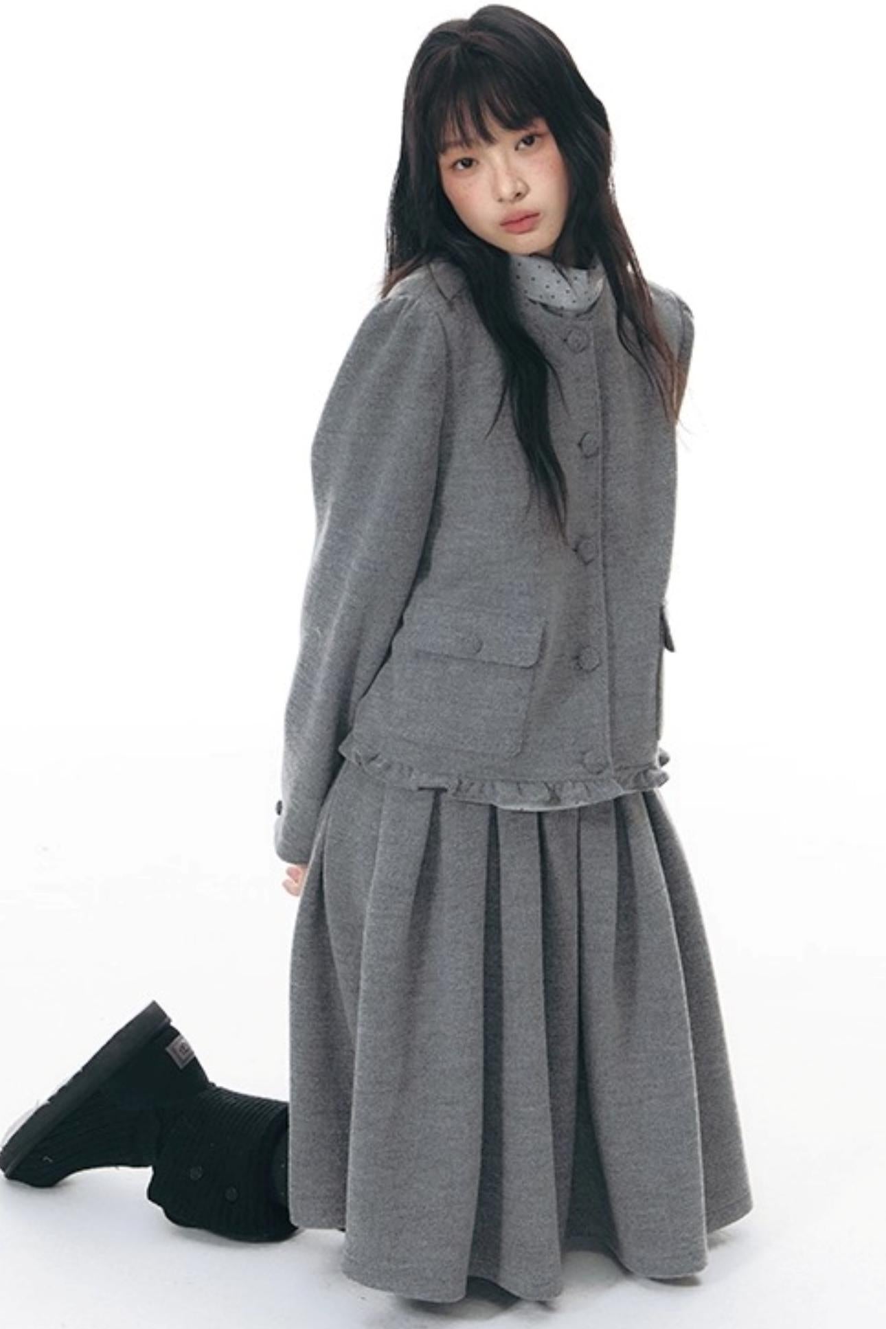 Knitted Scarf Collar Jacket Set-Up