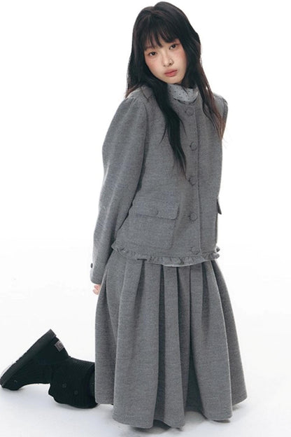 Knitted Scarf Collar Jacket Set-Up