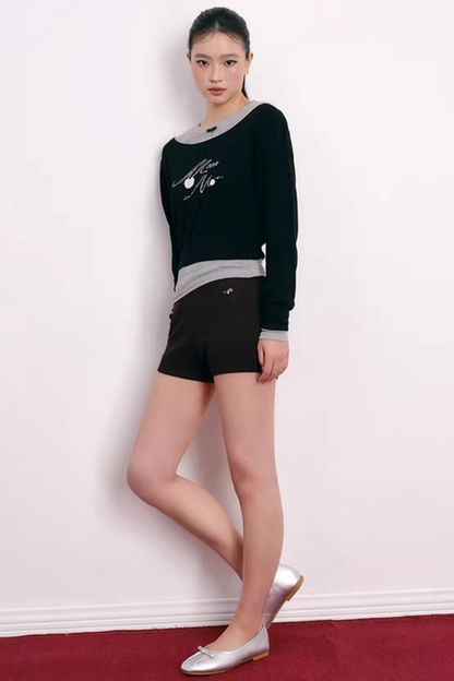 Cherry Embroidery Half-Zip Top Set