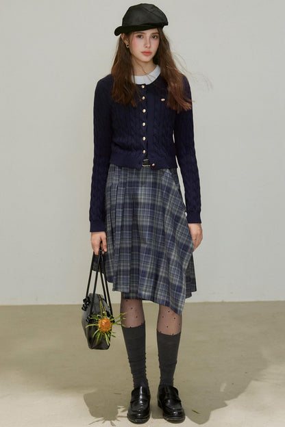 Crew-Neck Knitted Cardigan