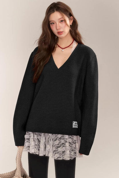 Asgony Red Retro Knit Sweater