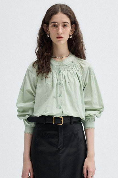 French Vintage Embroidered Cotton Shirt