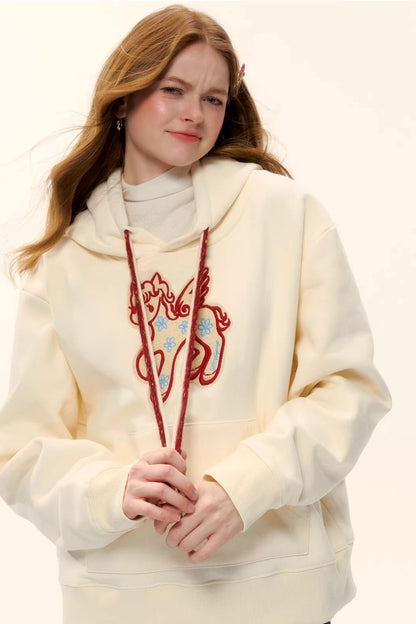 Embroidered Fleece-Lined Hoodie Sweater