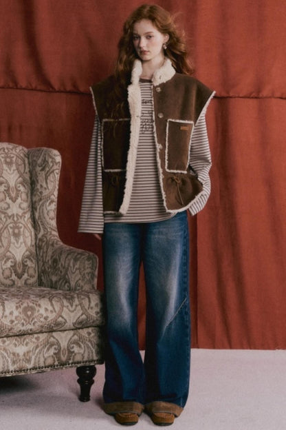 Suede Patchwork Denim Pants