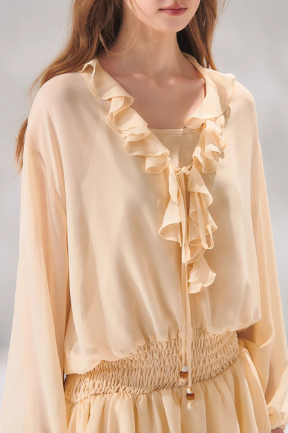 Ensemble robe en mousseline à volants et perles