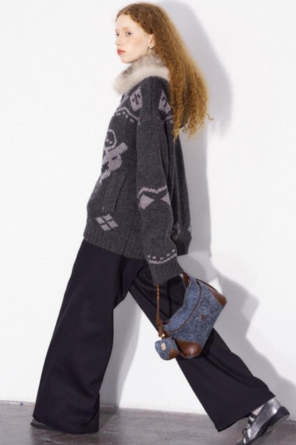 Detachable Fur Collar Knitted Cardigan