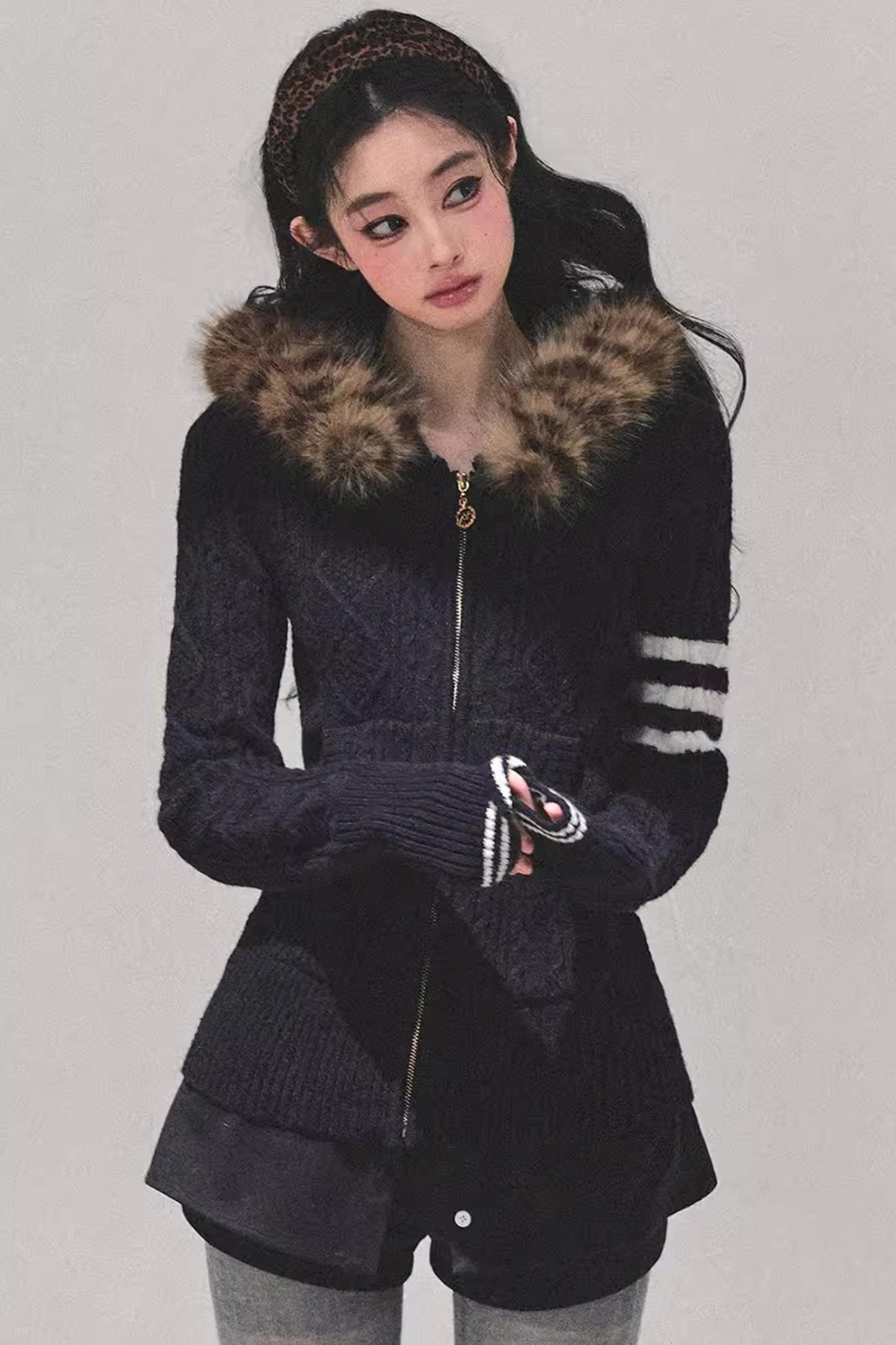 Hooded Cable Knit Sweater