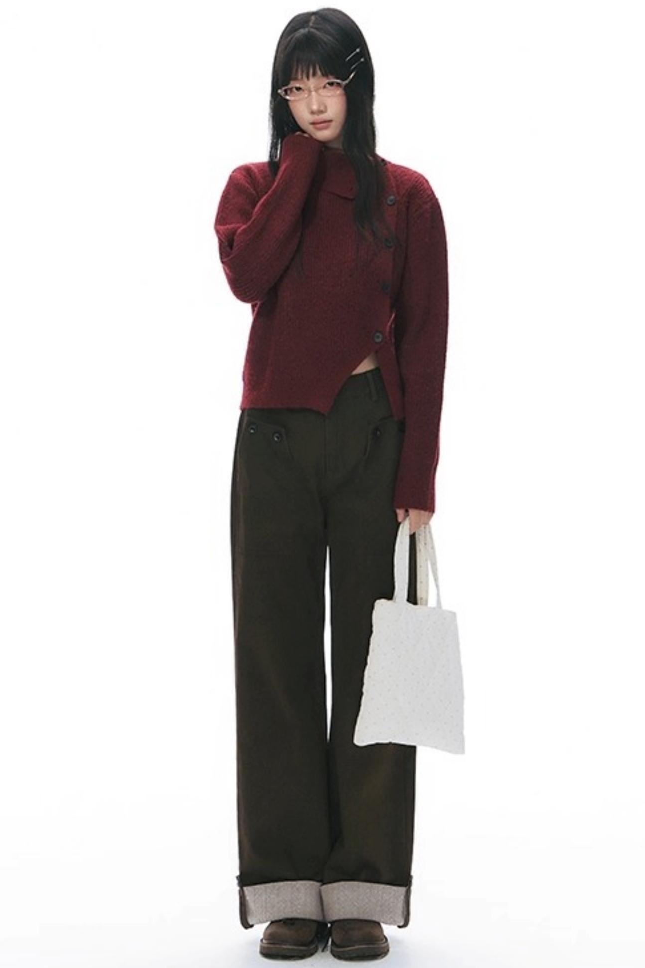 Knit Button Hem Pants