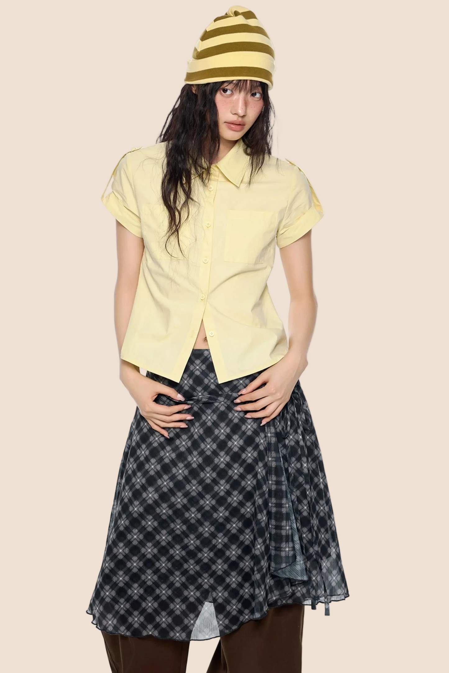 Plaid Retro Short Blouse Set-Up