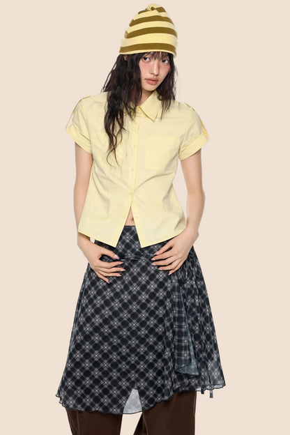 Plaid Retro Short Blouse Set-Up