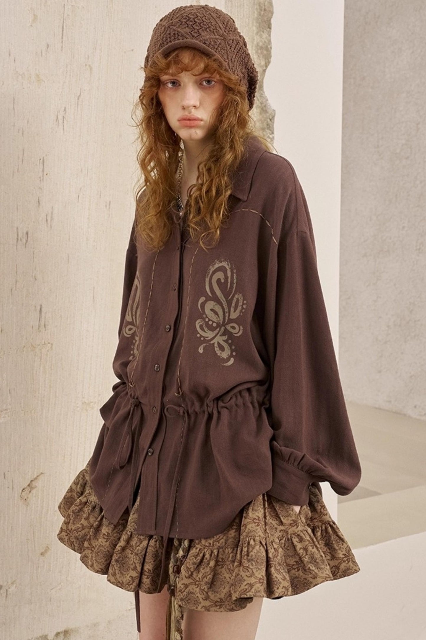 Vintage Striped Suede Embroidered Shirt