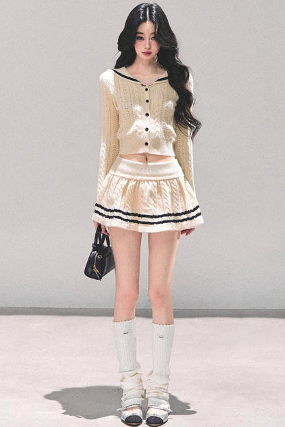 Red Evening Breeze Knitted Sweater Set-Up