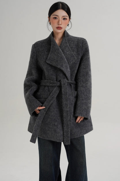 Elegant Gray-Blue Wool Coat