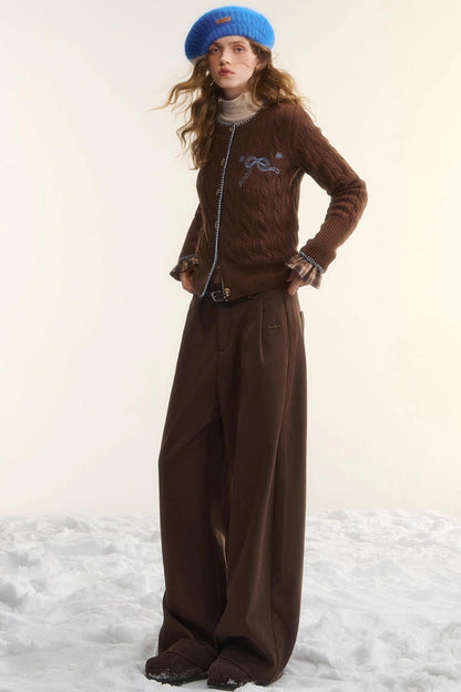 Plaid Fleece-Lined Wide-Leg Pants