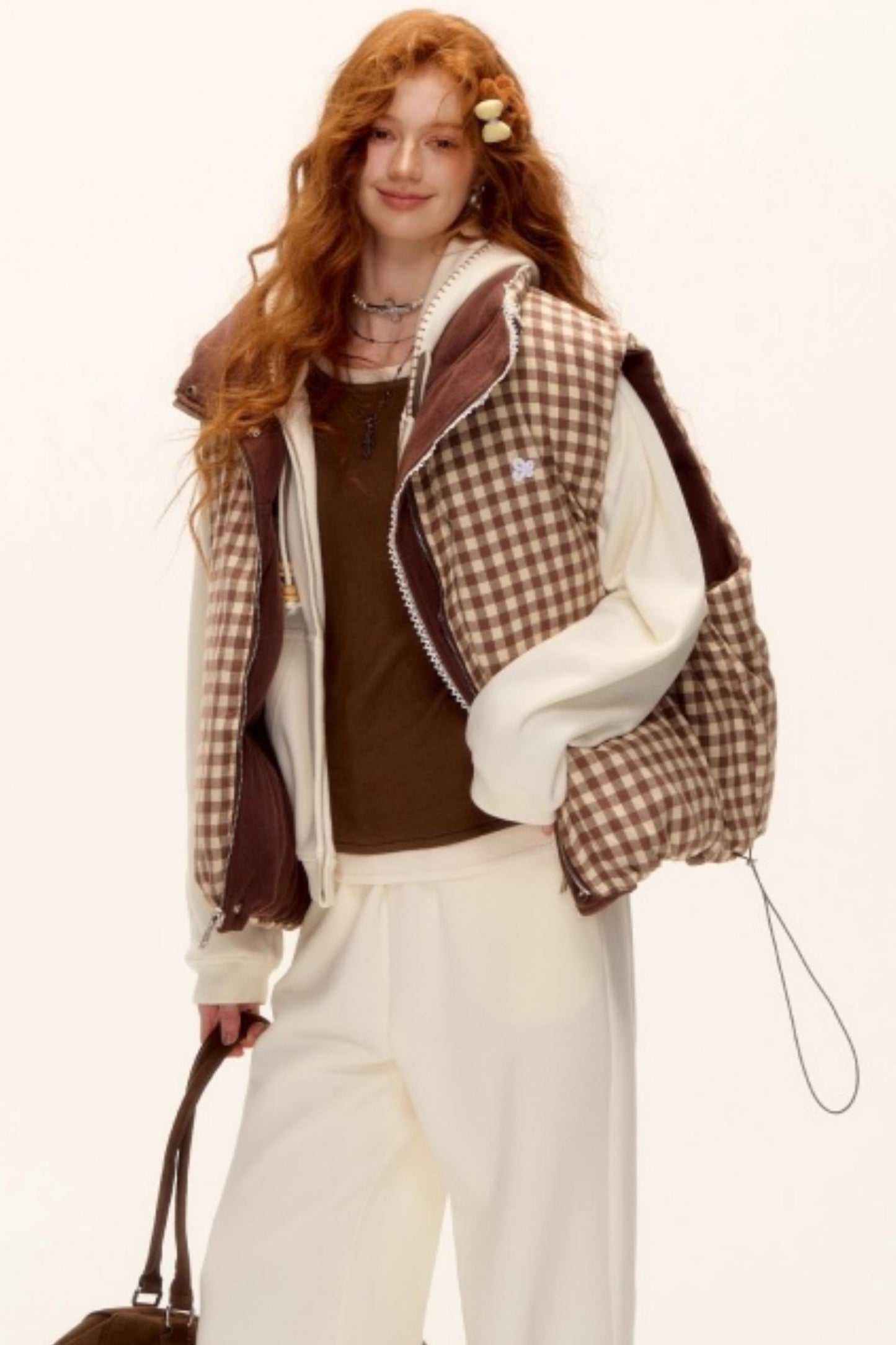 Reversible Plaid Lace Vest