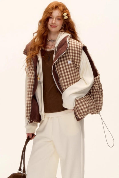 Reversible Plaid Lace Vest