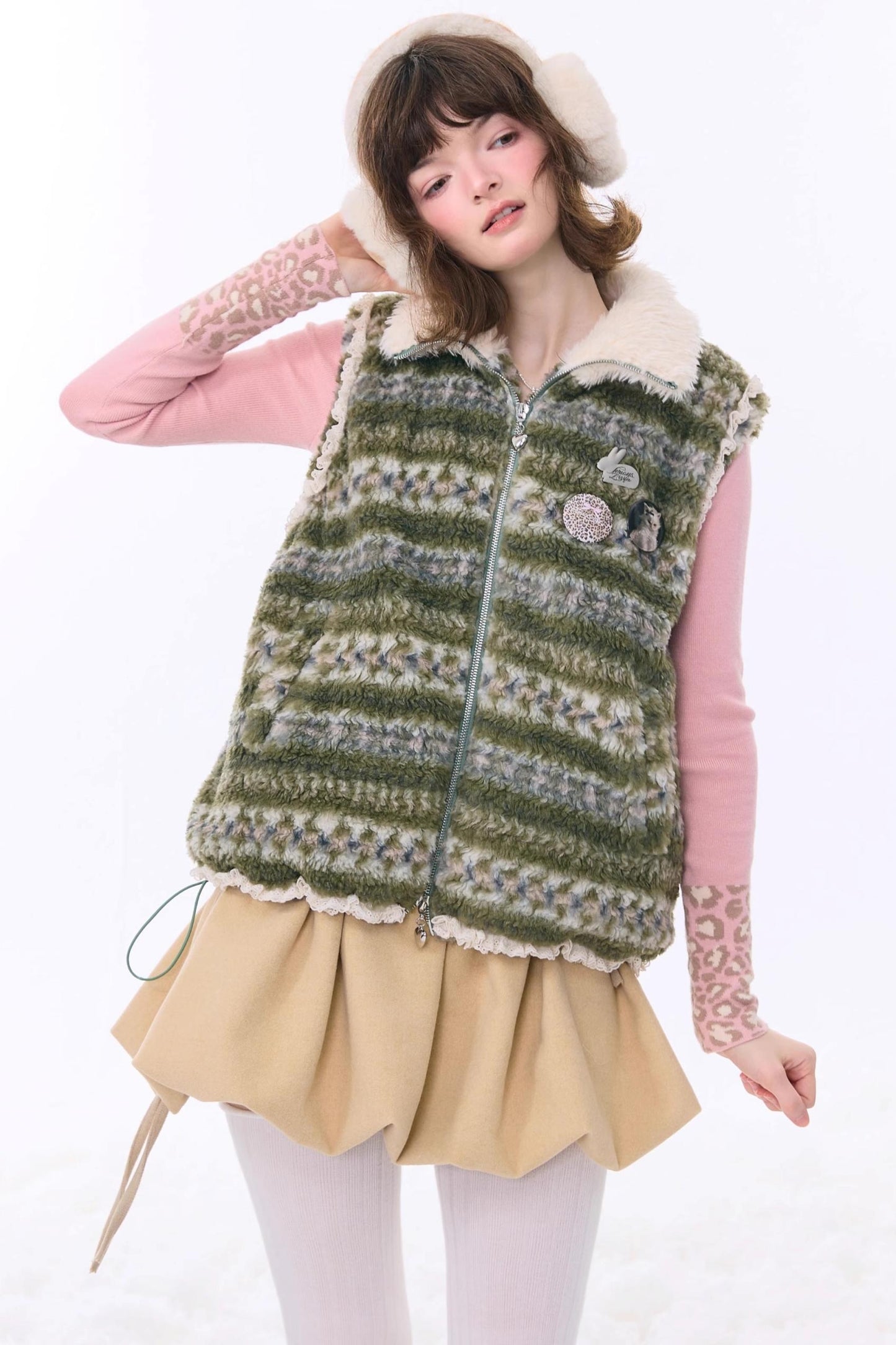 Retro Fair Isle Fleece Vest Jacket