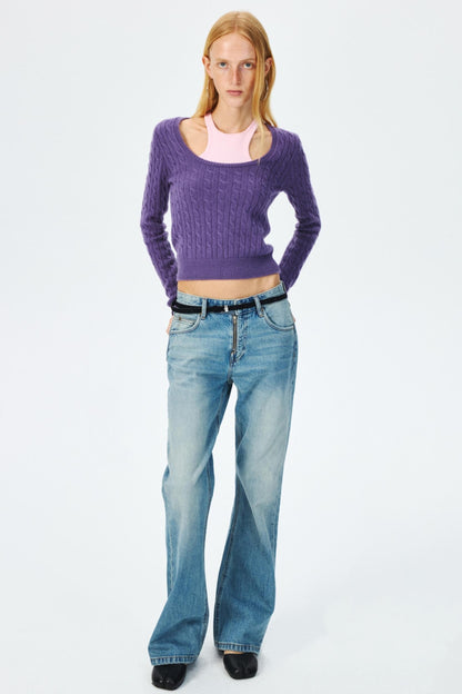 Wool Cropped Slim Fit Top