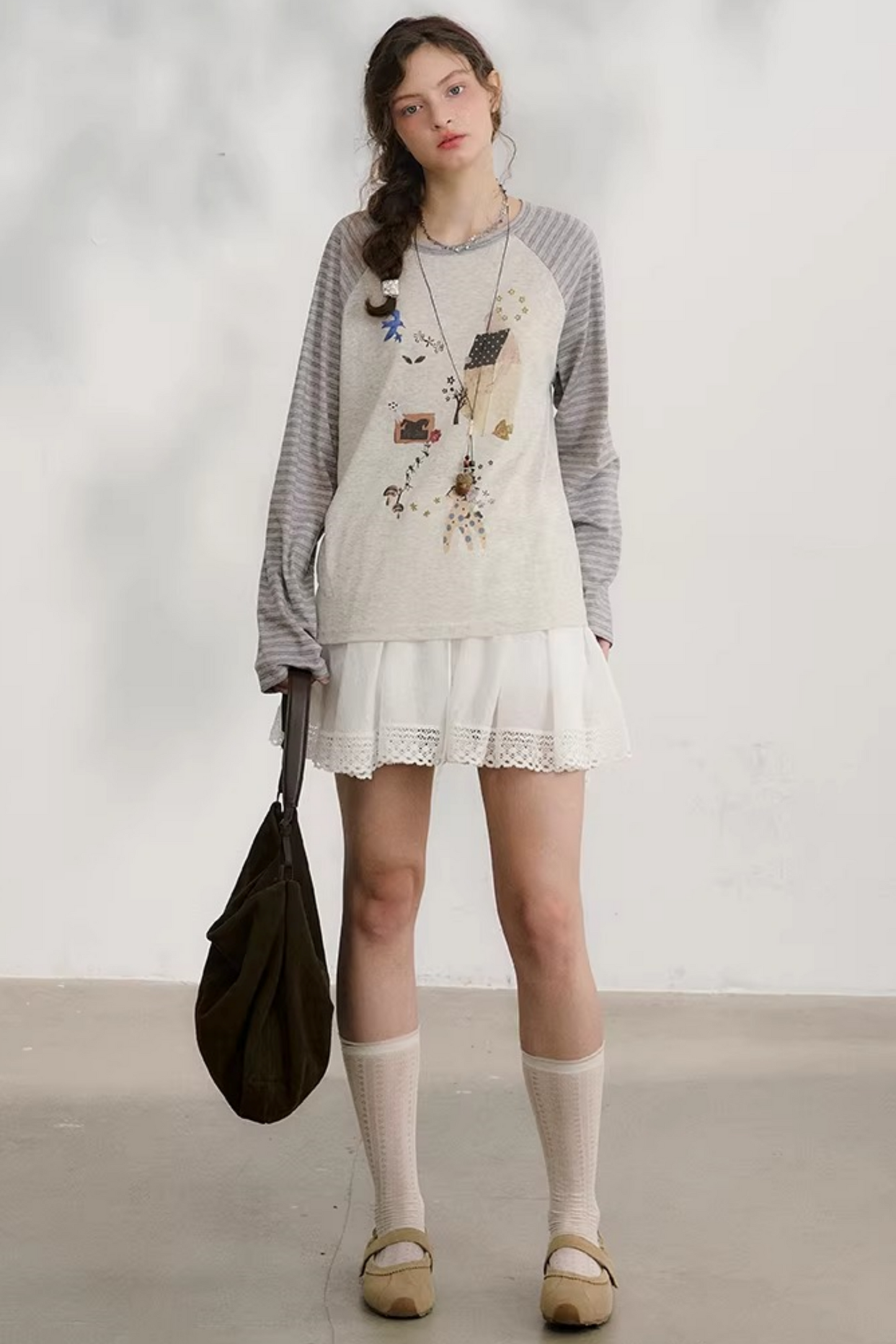 Plaid Lace Pleated Skirt