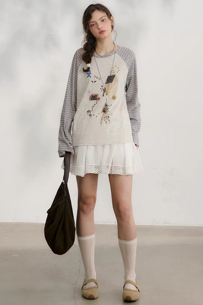 Plaid Lace Pleated Skirt