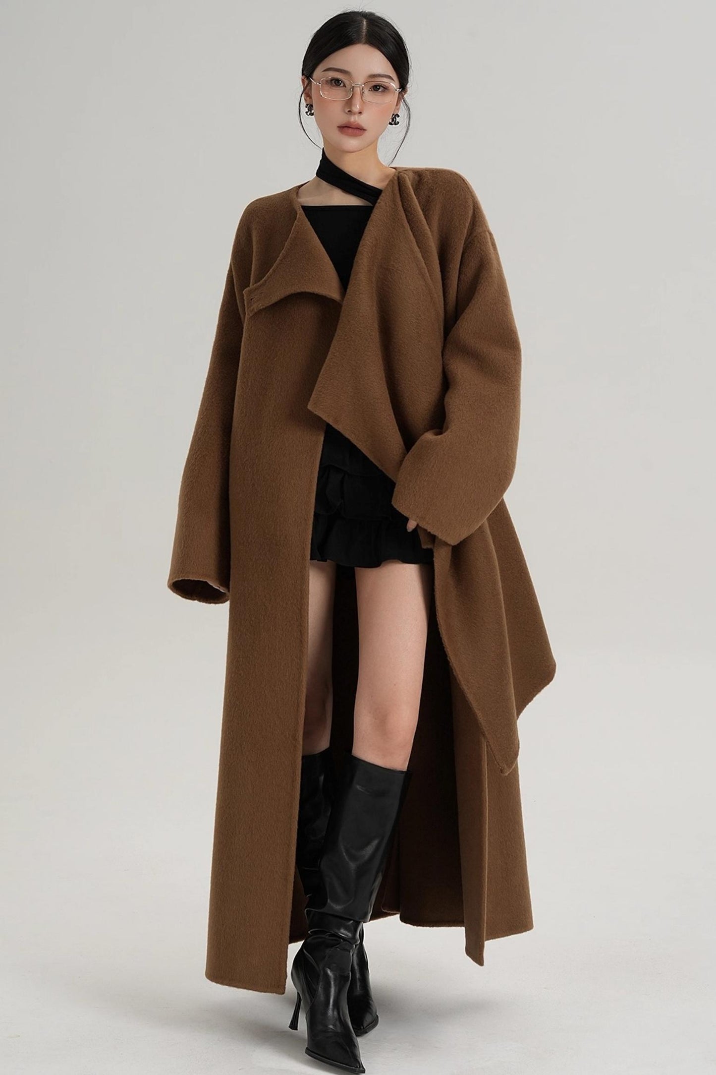 High-End Shawl Collar Wool Long Coat
