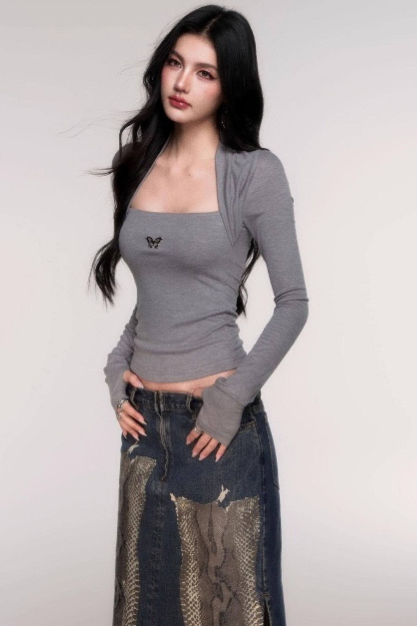 Slimming Fake Two Sleeve Knit Top