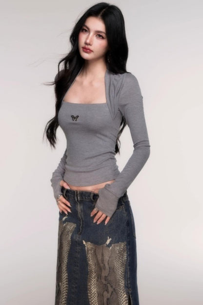 Slimming Fake Two Sleeve Knit Top