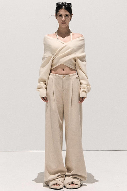 Cross-Waist Cropped Sweater
