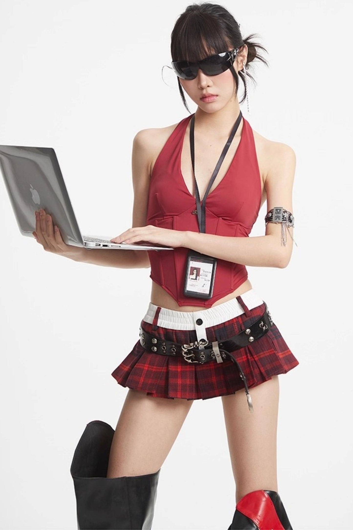 Puff Hem Sweet Plaid Mini Skirt