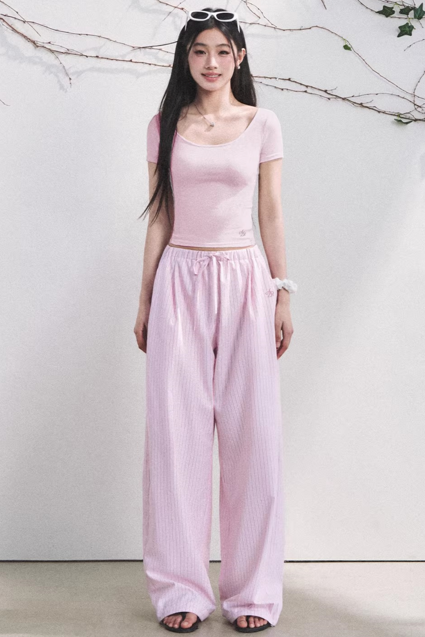 Pantaloni a Righe Color Bacca Chiaro