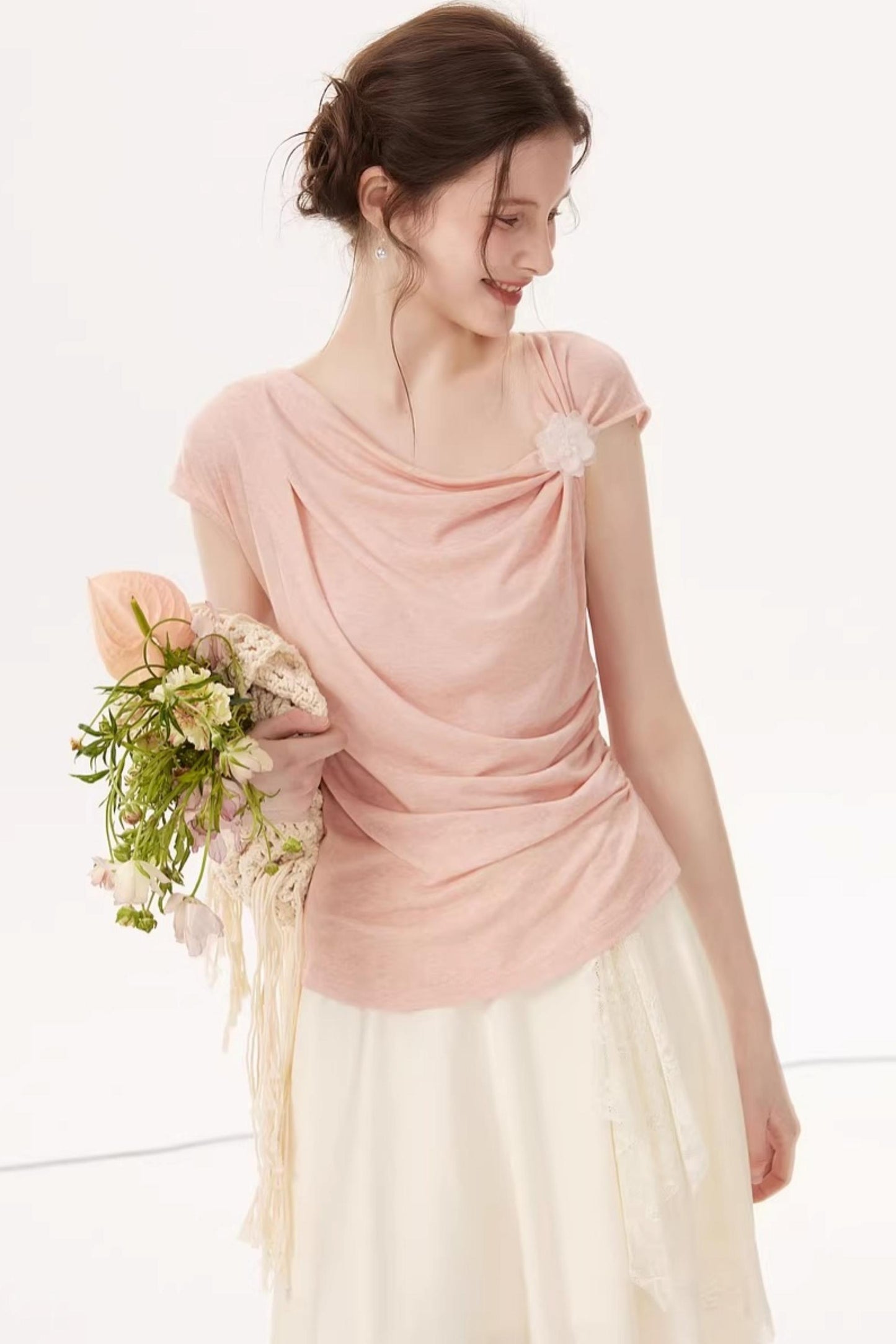High-Elasticity Draped Knit Top