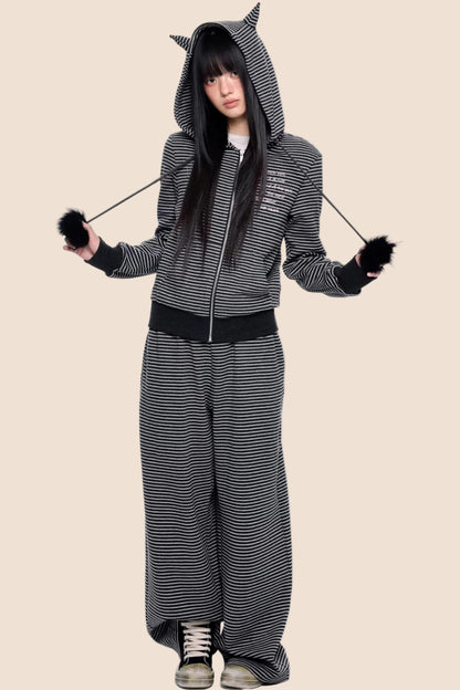 Little Devil Striped Hooded Jacket Set-Up