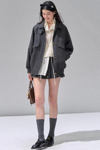 Fungus Edge Collar Drawstring Lace-up Shirt