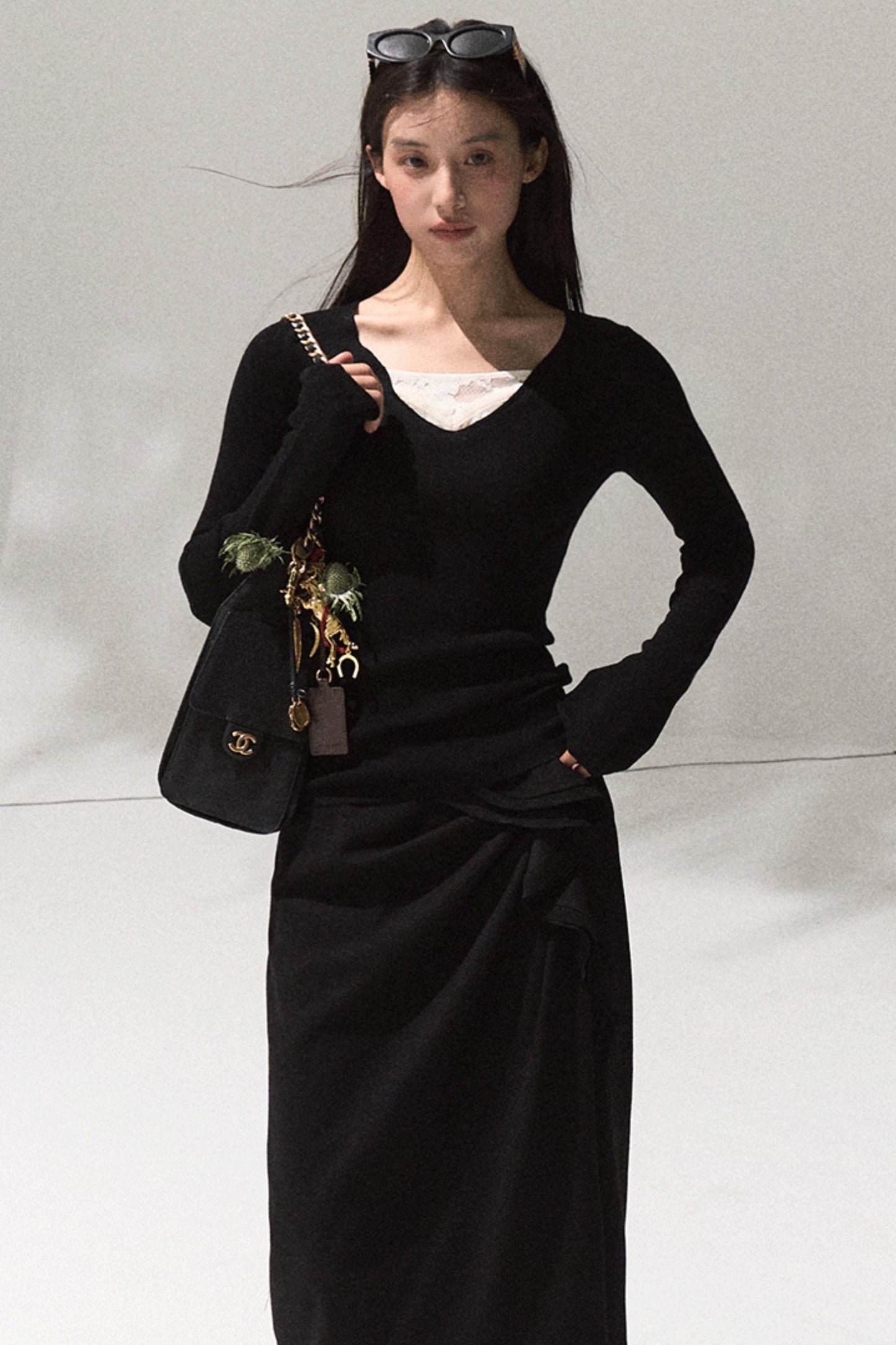 Skin Lace Wool Knit Sleeve Sweater Top