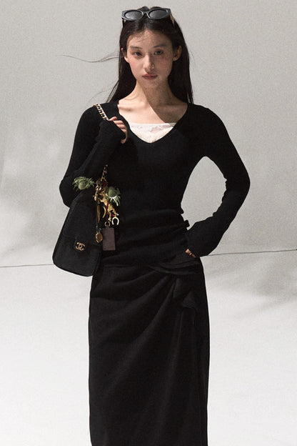 Skin Lace Wool Knit Sleeve Sweater Top