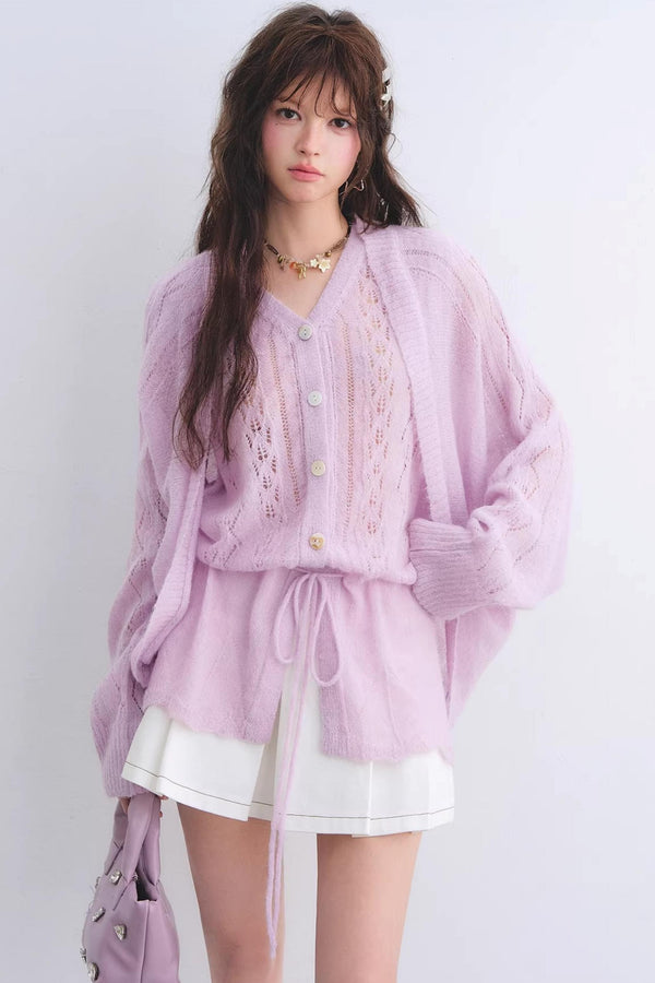 Mohair Purple Cut-Out Cardigan Set-Up