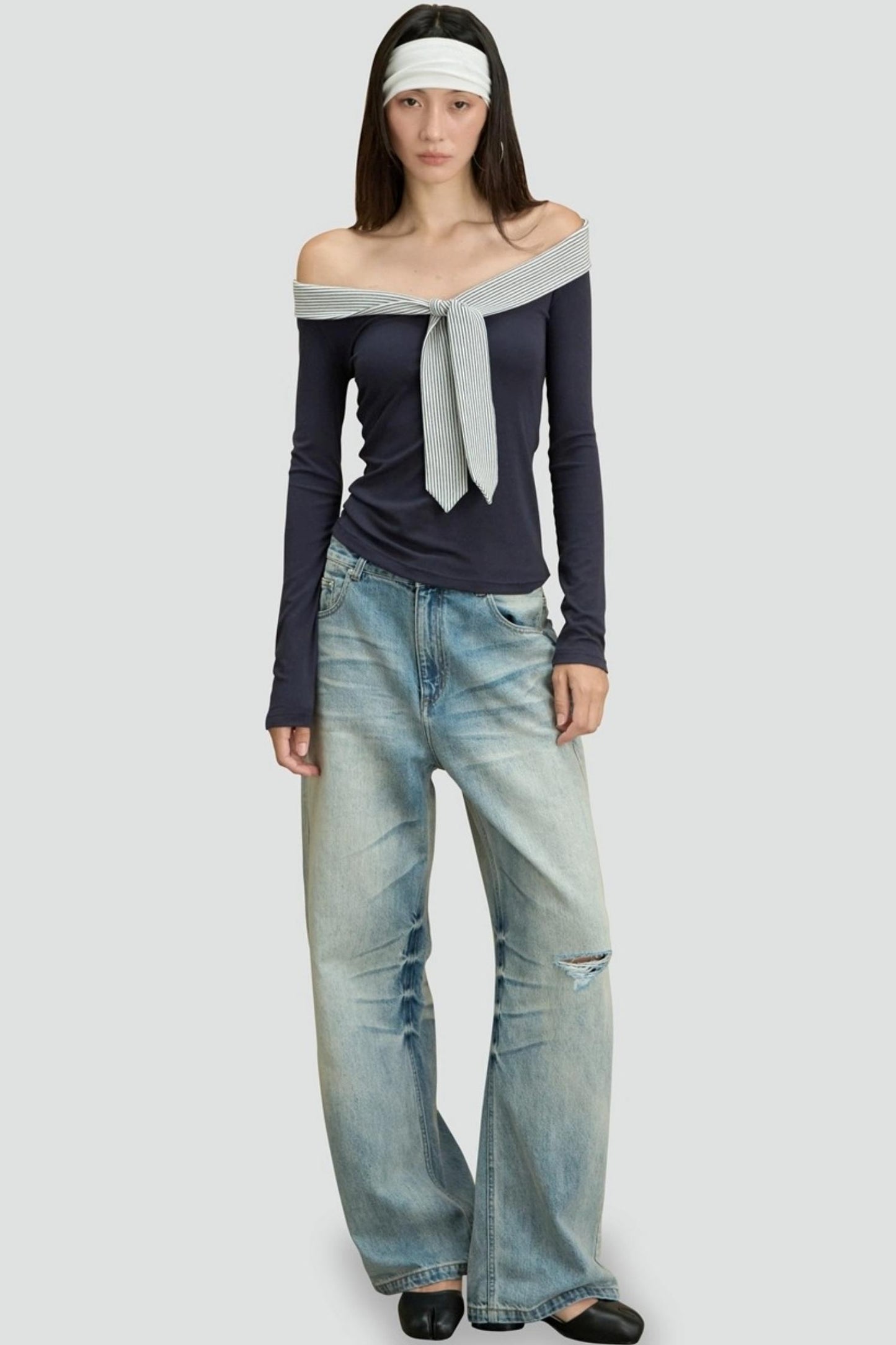 One-shoulder Striped Top