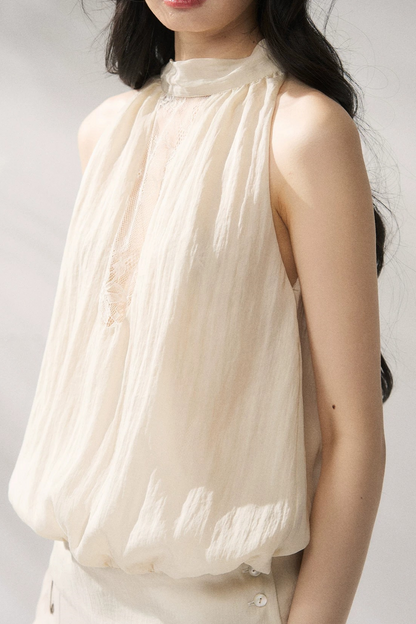 Gilet beige con scollo all'americana
