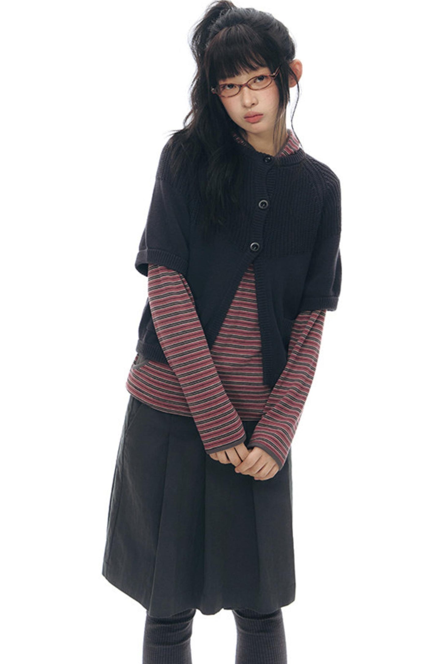 Vintage-Strickjacke mit mittellangen Ärmeln