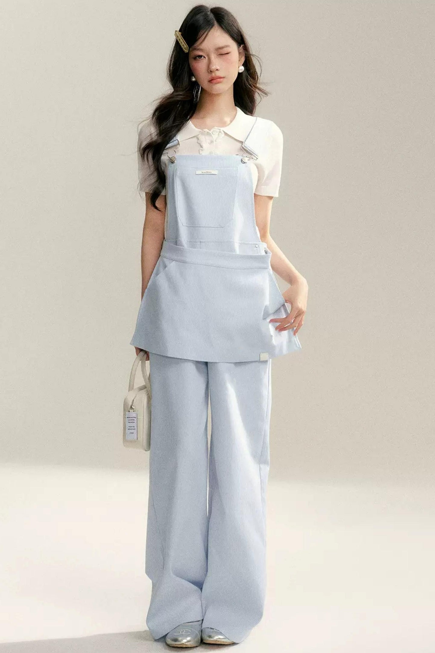 네이비 러플 니트 탑 세트업