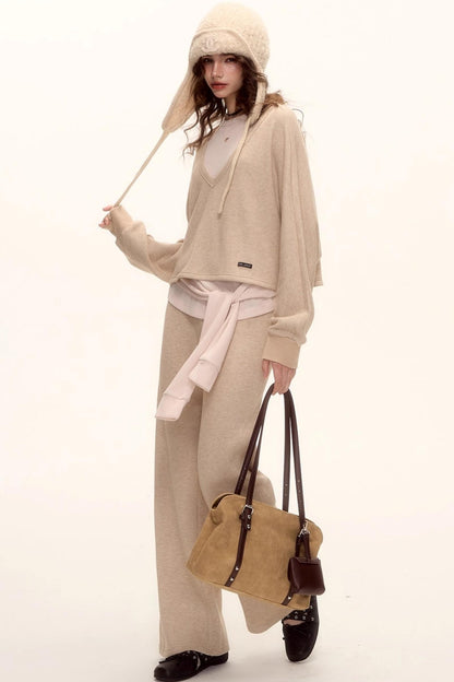 Waffle Knit V-Neck Sweater Set-Up