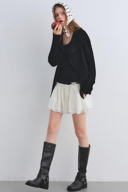 Color-Block Lace Tiered Skirt