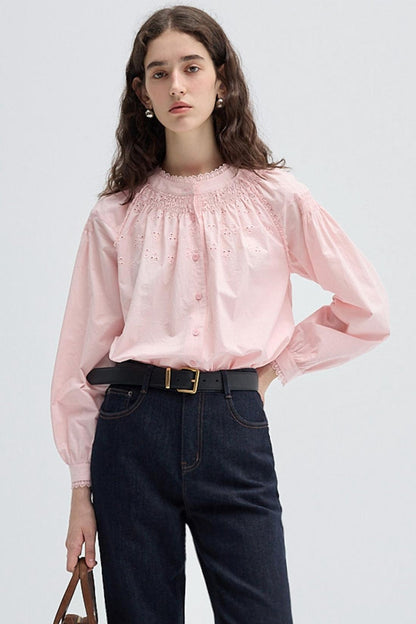 French Embroidered Cut-Out Lace Top