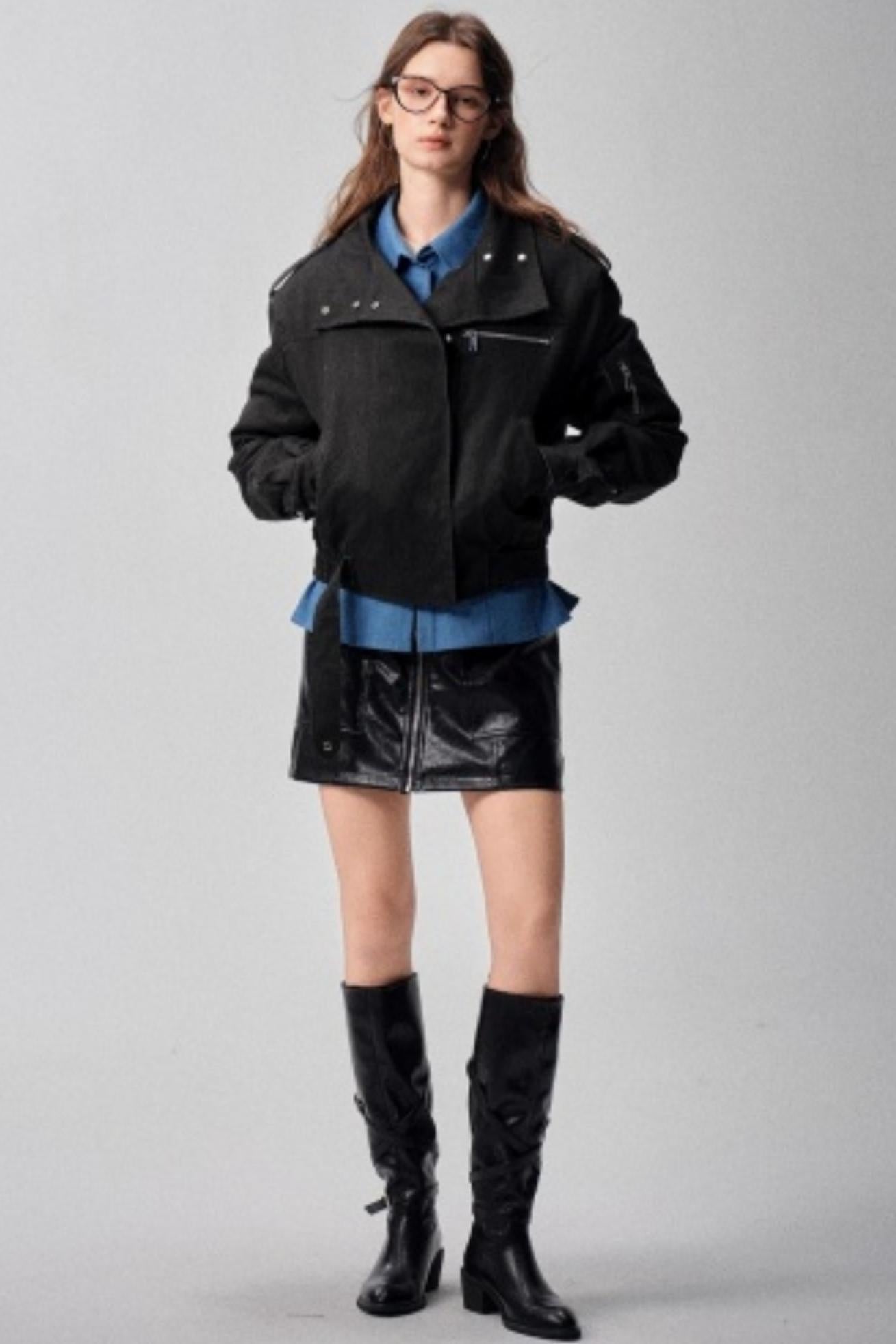 Detachable Collar Padded Jacket Shorts Set-Up