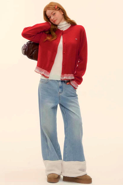 Wool Splicing Fleece-Lined Pants