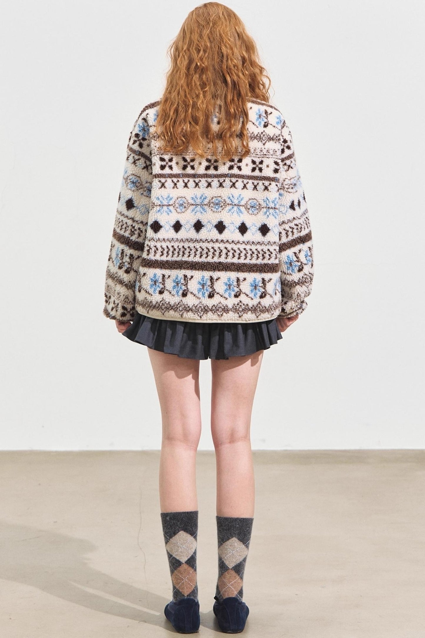 Fleece Jacquard Stand-Up Collar Coat