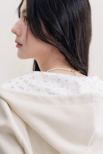 Rose Print Patchwork Hooded Jacket Set-Up